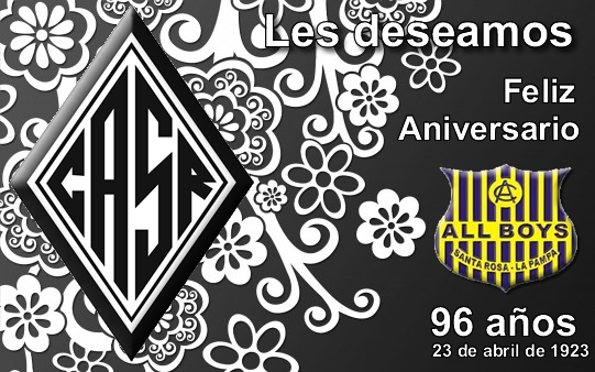 Felices 96 años de vida y de una rica historia <a href="/allboysprensa/">All Boys La Pampa</a> 
Es el deseo del <a href="/casrLP/">Club Santa Rosa</a> 
#RivalesNoEnemigos