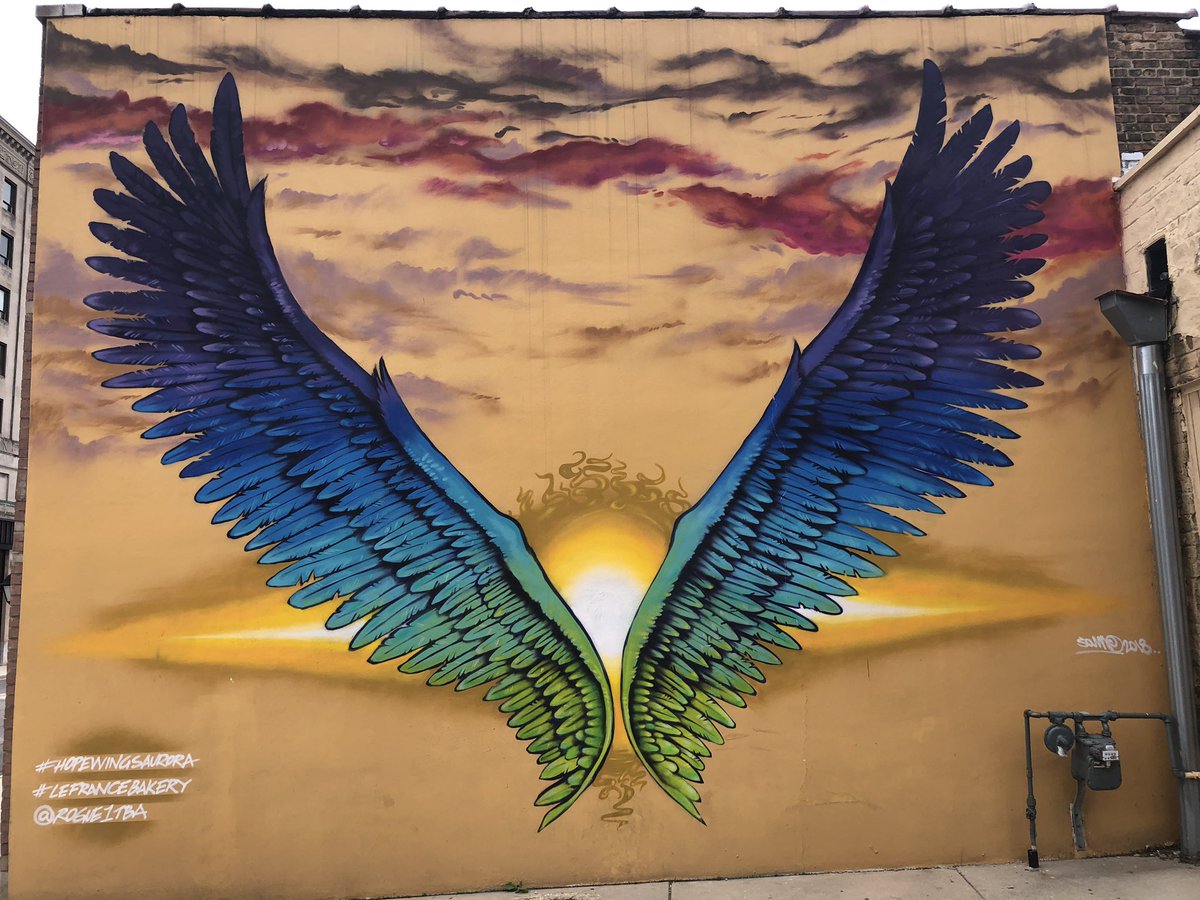 PDobravec's tweet image. Viewing the historic Hope Wing Saurora mural outside of La France bakery in downtown Aurora. Made by a Spanish Artist, the class can discuss it and find math aspects of amount of paint and area of shapes #EDU3620 #AUSpartanExperience #HighSchoolLessons