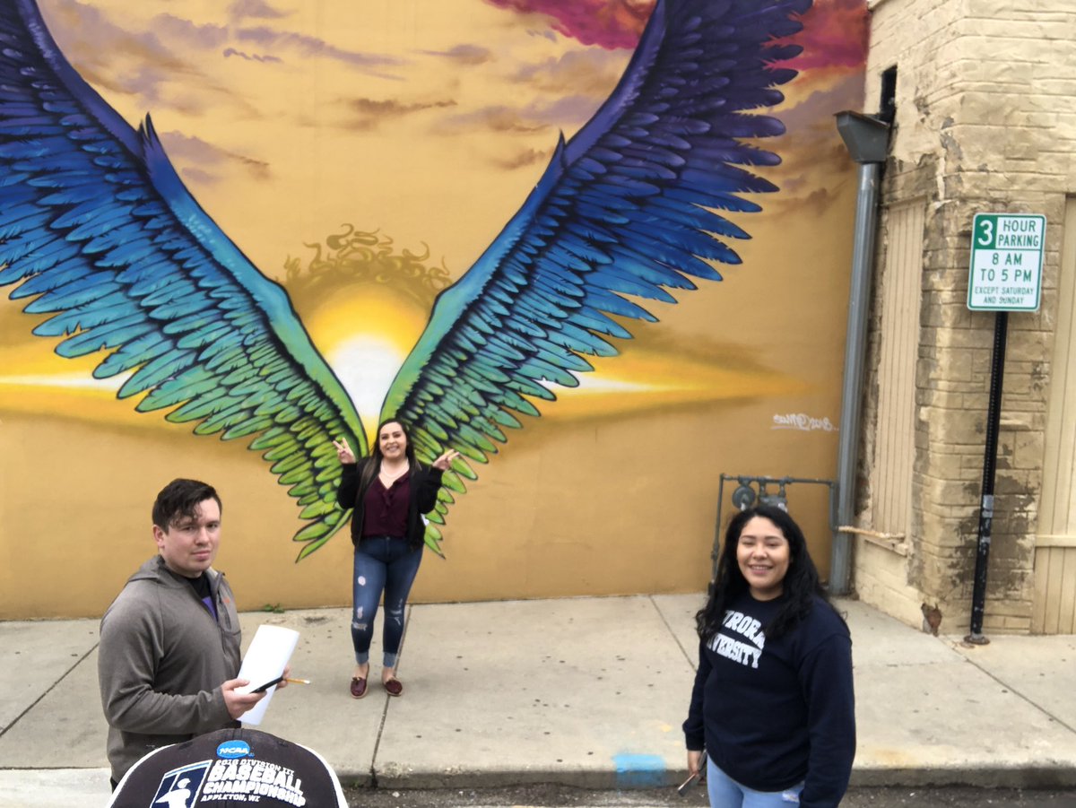 PDobravec's tweet image. Viewing the historic Hope Wing Saurora mural outside of La France bakery in downtown Aurora. Made by a Spanish Artist, the class can discuss it and find math aspects of amount of paint and area of shapes #EDU3620 #AUSpartanExperience #HighSchoolLessons