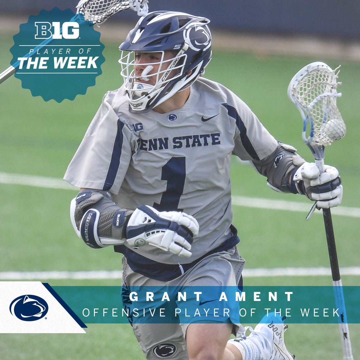 B1GLacrosse's tweet photo. Grant Ament of @PennStateMLAX is this week's men's #B1GLax Offensive Player of the Week. https://t.co/XAIyx5puk1