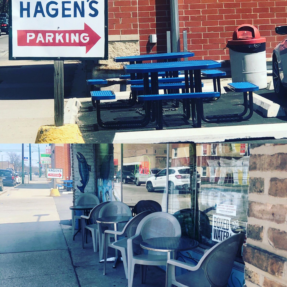 HagensFish's tweet photo. Enjoy your lunch and this beautiful weather in one of our outdoor seating areas! #springtimeinchicago #hagensfishmarket #bestseafood #portagepark #jeffersonpark https://t.co/n7nEucdHpy