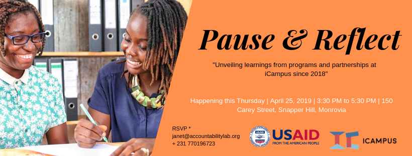 Our very first pause and reflect session in 2019 comes up this Thursday. Join the session and share ideas to help #Liberian orgs mainstream #learning operationally across programs. @icampuslib @AccountLab @USAIDLiberia @iLabLiberia