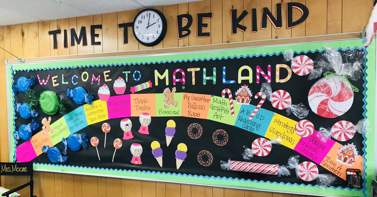 MKMooreCfisd's tweet photo. Welcome to MATHLAND!! 🍭🍬🍡🍰 Our classroom has come alive! The students were so excited to complete their first activity on their game board today!! We had 100% engagement in our fun stations! #STAARreview #RoomTransformation @GarlandLinkenh1 @WarnerCFISD https://t.co/SELKTPUURB