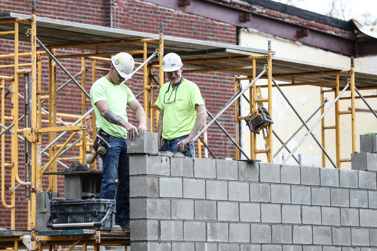 WALLED UP: Work continues on SRU's Performing Arts Center project with construction of cinder block walls at Miller Auditorium. Upon completion, Miller Auditorium will feature: a 753-seat performance space; two dance studios; an orchestra pit; a scene shop and new loading dock.