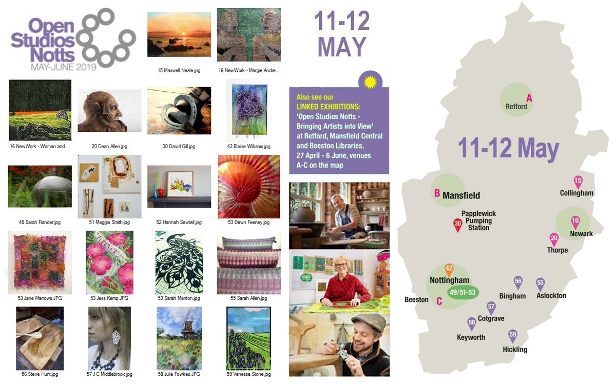 OSNotts's tweet photo. This map &amp; photomontage show Open Studio Notts events planned for 11-12 May. Read more in this blog piece - https://t.co/sYHeBdQTUi https://t.co/UtIYczW9di