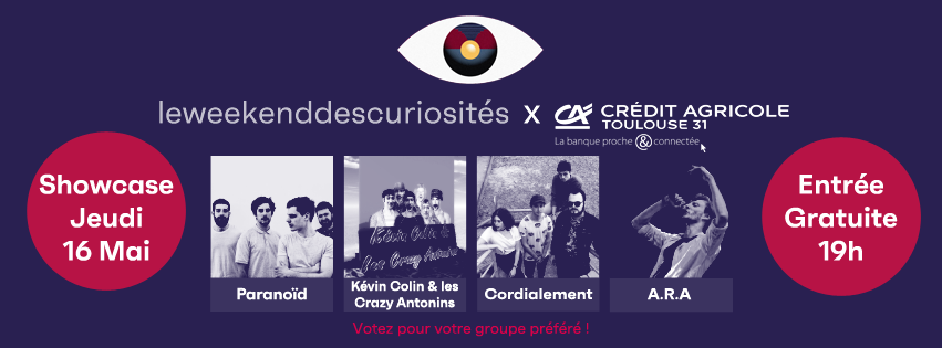 Avec <a href="/CA_Toulouse31/">Crédit Agricole Toulouse 31</a> devenez programmateur du Festival en votant pour le groupe qui aura la chance de jouer au Weekend des Curiosités 2019 !
Pour voter c'est par ici >> shakr.cc/1zm57
Pour assister au showcase gratuit récupérez vos places ici >> lebikini.com/programmation/…
