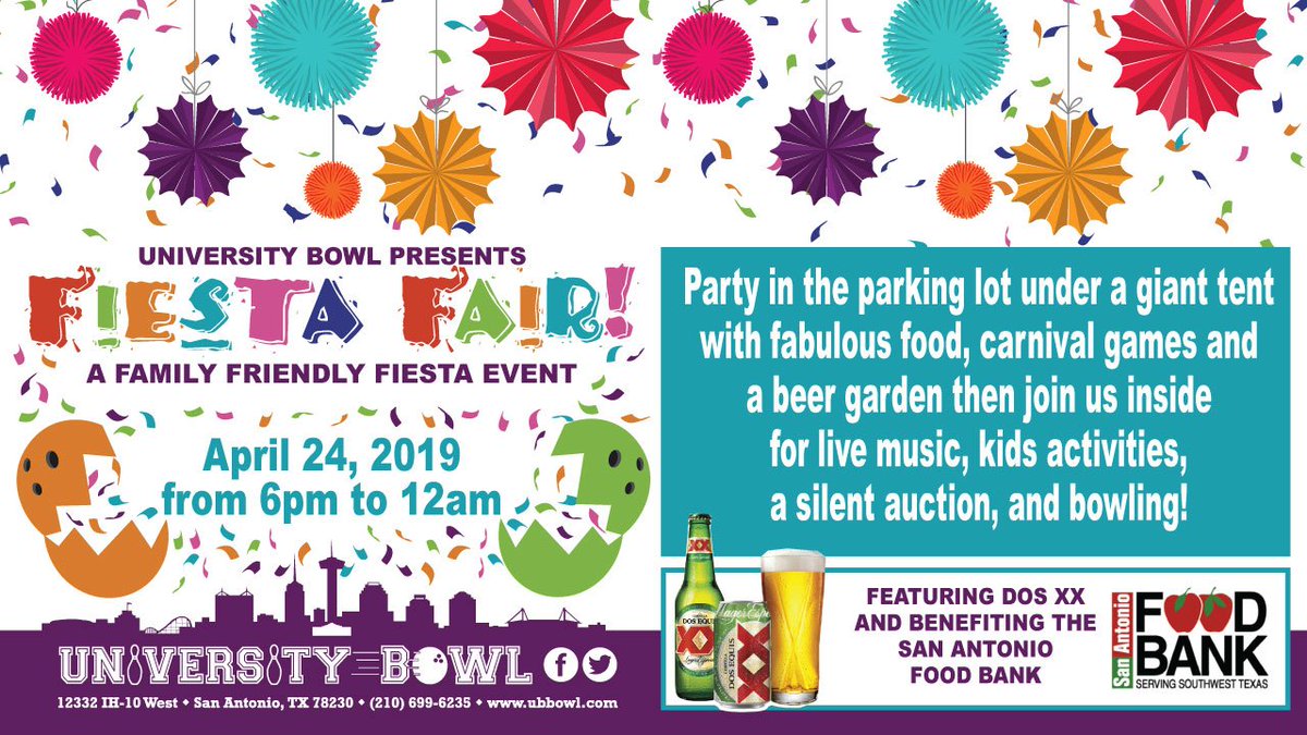 UniversityBowl's tweet photo. Fiesta Fair happens tomorrow! Help us Strike Out Hunger at our family friendly #Fiesta event benefiting the @safoodbank! https://t.co/9oXlVbbDvA