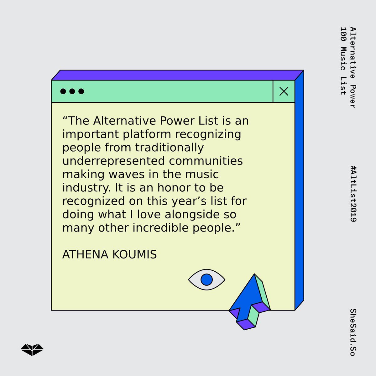 shesaid_so's tweet photo. Congratulations @athenakoumis on becoming one of this year’s 100 #altlist2019 Honorees! https://t.co/TVotD82LIk #TuesdayChamp https://t.co/CZKJCdCVYr