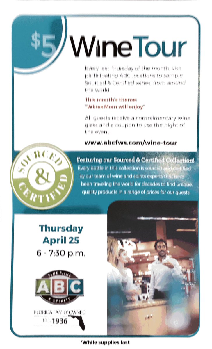 ABCwineLennyB's tweet photo. Hey #Sarasota #wine tasting @abcfws_  Bee Ridge Thursday 6-7:30! https://t.co/YwzsbsFp8C