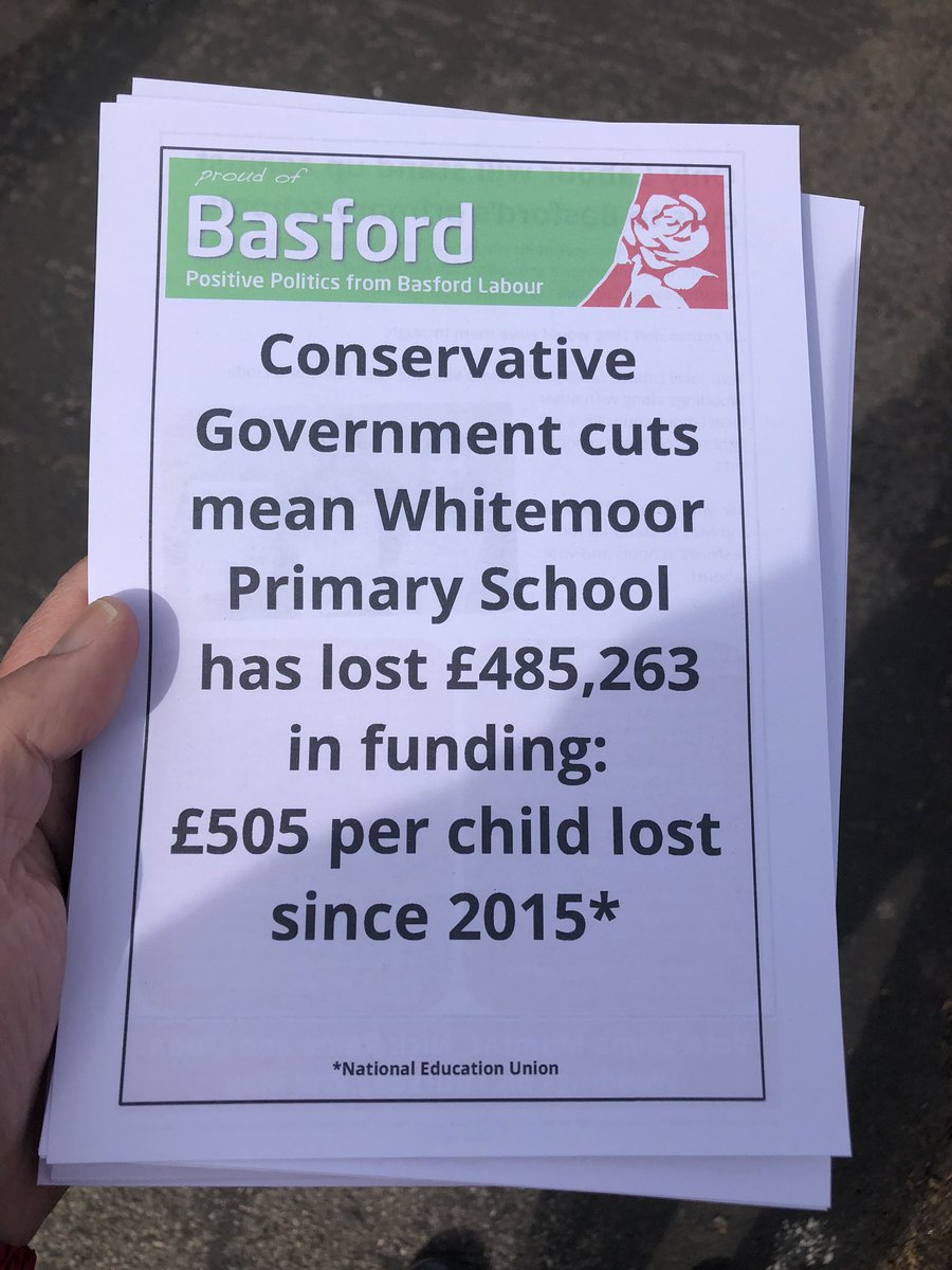 BasfordLabour's tweet photo. Conservative government cuts mean Whitemoor Primary School #Basford #Nottingham has lost £485,263 or £505 per child in funding since 2015 according to @NEUnion. If elected as @ng_labour Councillors we will fight for fair funding for our schools with @neucllrs #Labour #Nottingham https://t.co/zdE4WfBNaa