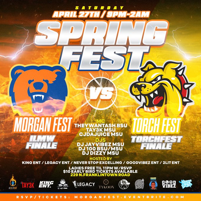 SATURDAY🔥 1st time ever: Morgan State vs Bowie State  #MorganFest 🐻 vs. #Torchfest 🐶 2️⃣ Spring Fest<a href="/tag/morganfest"class="tags"><span>#morganfest</span></a><a href="/tag/torchfest"class="tags"><span>#torchfest</span></a>