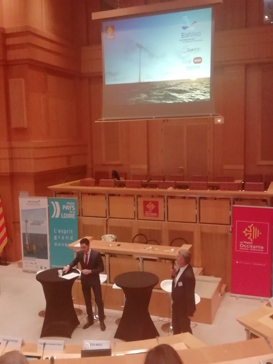 Intervention de Christian Égal, CEO de <a href="/MarinesQuadran/">Quadran Énergies Marines</a> lors de la soirée des régions organisé par la région <a href="/Occitanie/">Région Occitanie</a>
Présentation du projet <a href="/EolMed_/">EolMed</a> et de ses partenaires avec <a href="/Senvion_com/">Senvion</a> <a href="/Bouygues_C/">Bouygues Construction</a> et @IdeolOffshore