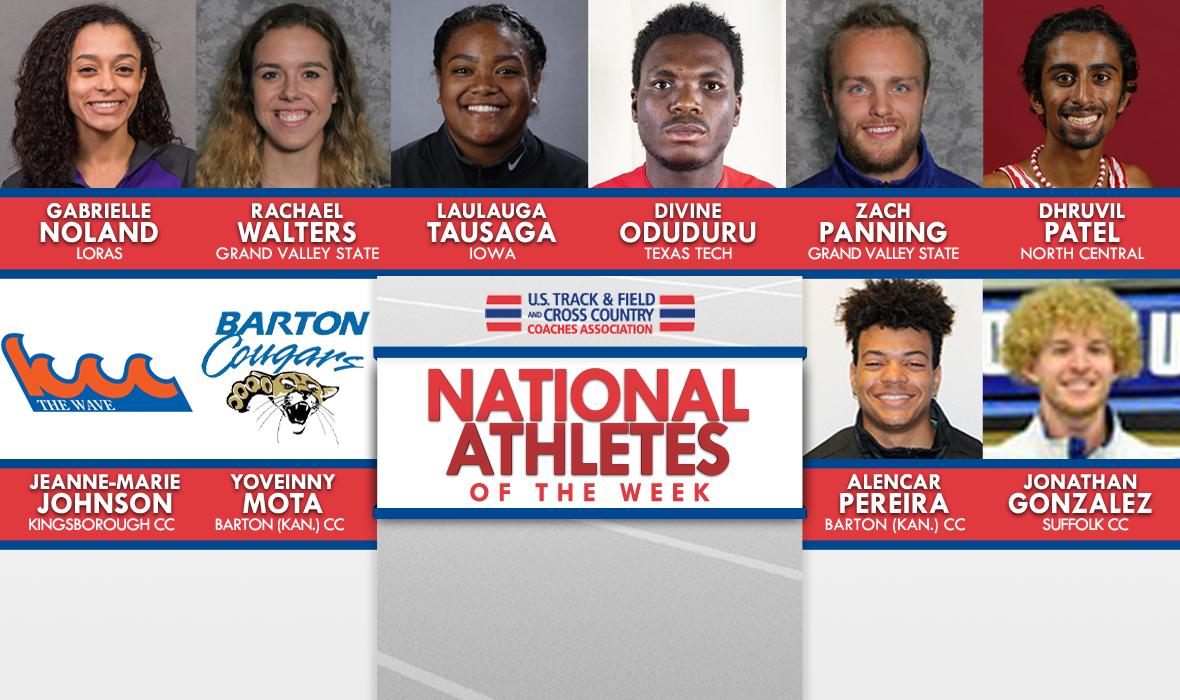 Here are our National Athletes of the Week in <a href="/NJCAAXCTF/">NJCAA Cross Country and Track & Field</a>! 

D1 M - <a href="/BartonSports/">Barton Sports</a>' Alencar Pereira
D1 W - <a href="/BartonSports/">Barton Sports</a>' Yoveinny Mota

D3 M - <a href="/scccathletics/">SUNYSFLK Athletics</a>' Jonathan Gonzalez
D3 W - <a href="/KCCWAVE/">KCC Athletics</a>'s Jeanne-Marie Johnson

MORE - bit.ly/2XzErZh
