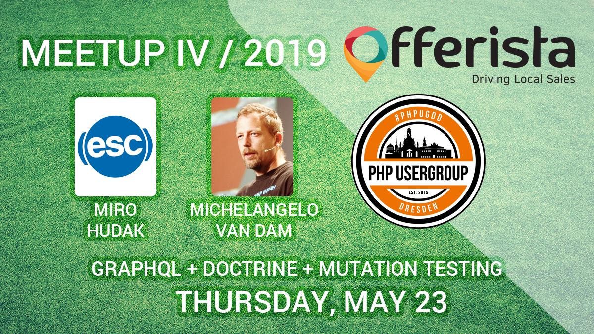 ⚡️Line-up complete for our next #PHPUGDD #meetup on May 23 at #OfferistaGroup - We're looking forward to talks by Miro Hudak &amp; <a href="/DragonBe/">DragonBe</a> about #GraphQL + #Symfony + #Doctrine &amp; #MutationTesting - #RSVP: phpug-dresden.org/events.html#ne…