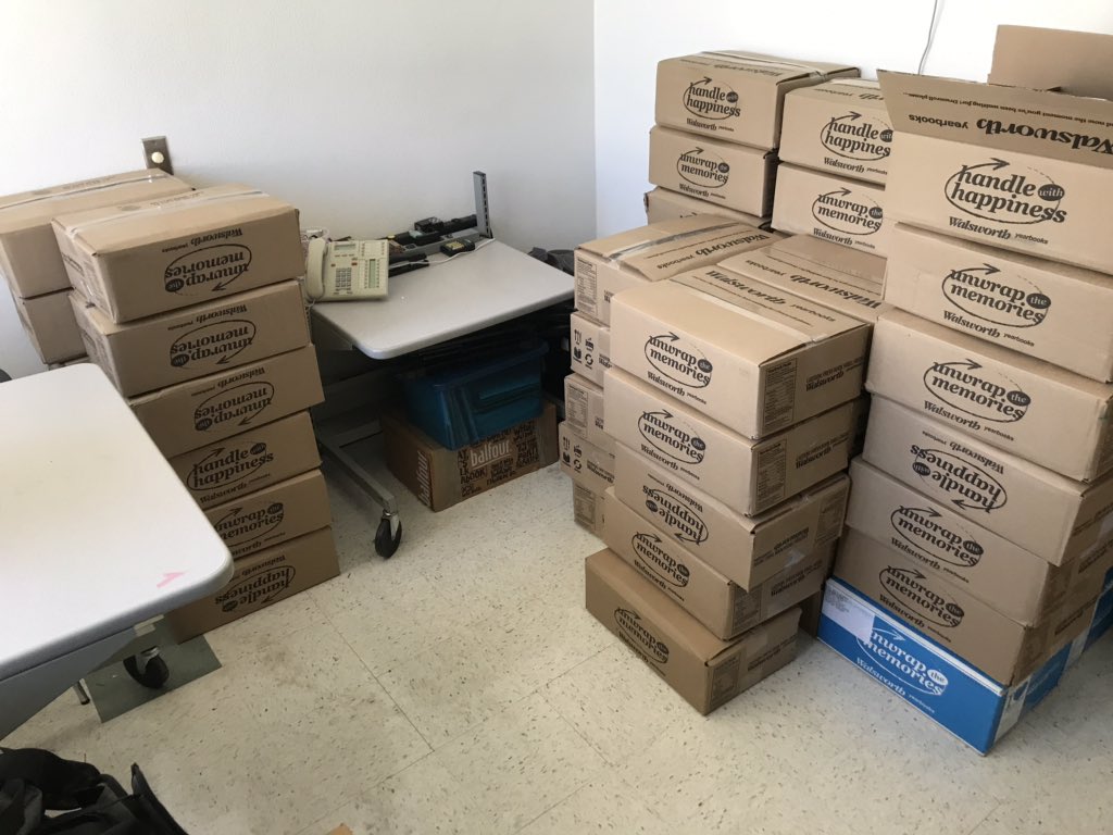 SicklesYearbook's tweet photo. THEY’RE HERE!!!! And to everyone who helped us carry all 75 boxes upstairs, we appreciate you❤️ because we know very well how heavy these boxes are. This is hands down our favorite book and we are so excited to show you guys all of our hard work!! https://t.co/0B8CJwYU08