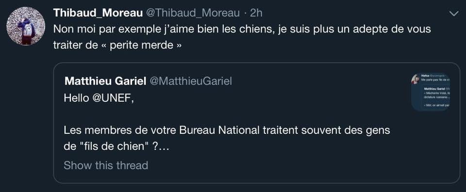 MatthieuGariel's tweet photo. Cette même #HafsaAskar qui me traitait de « fils de chien » l’an dernier.
Les réponses de l’UNEF à chaque fois ? Des INSULTES.
Si jamais quelqu’un doutait du caractère sectaire et plus que douteux de ce syndicat.
@Thibaud_Moreau @clem_lanier @LetMeExplique https://t.co/wKyXWcHhCV
