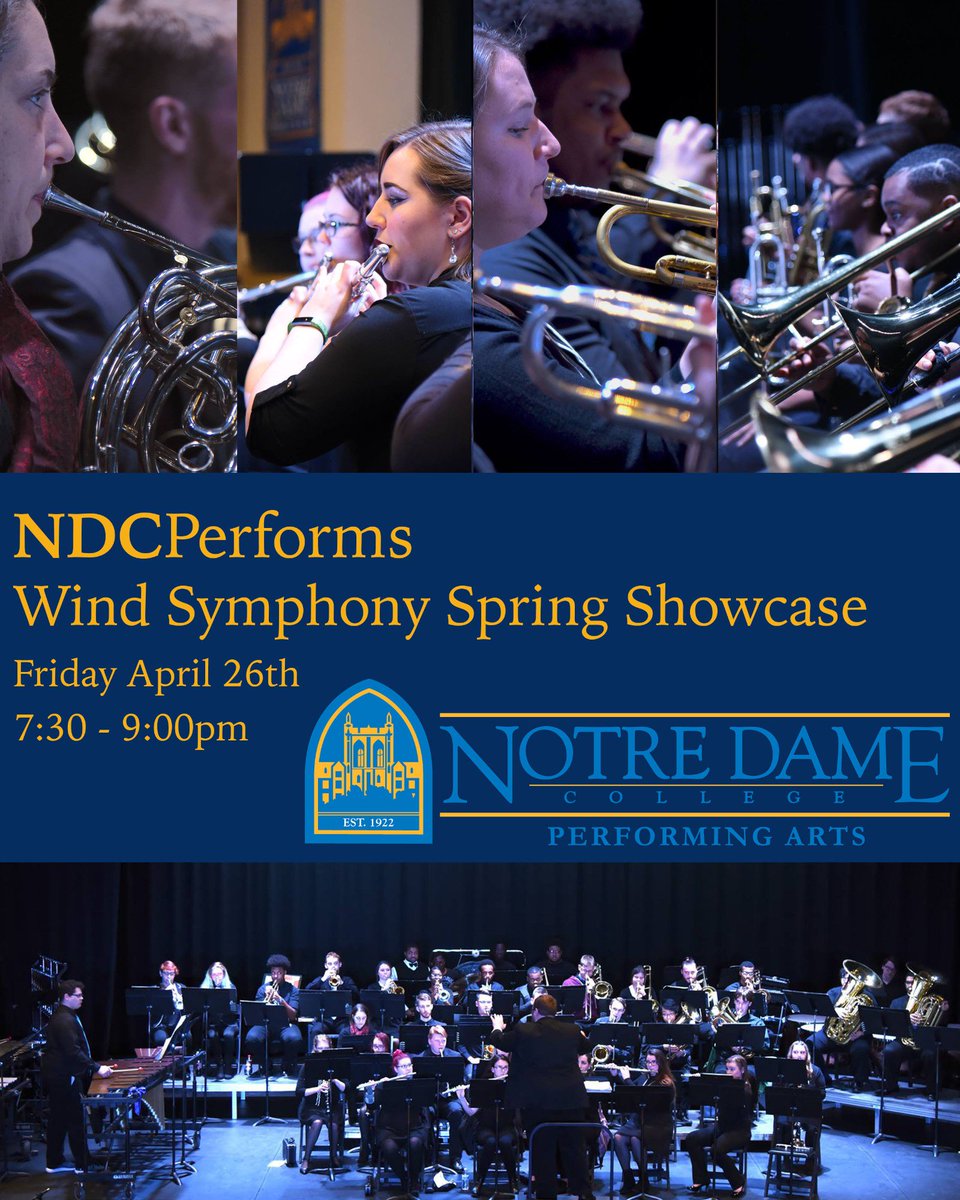 NDCPerforms's tweet image. Our final #NDCPerforms concert for the semester is this Friday, April 26th, at 7:30pm. Come out and hear the wind symphony and jazz combo! We hope to see you there!