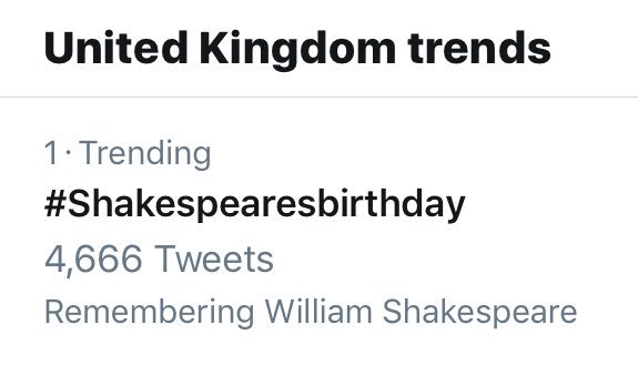 A very Happy Shakespeare Day from us, to everyone who loves Shakespeare! (And everyone who's going to...)

#ShakespearesBirthday