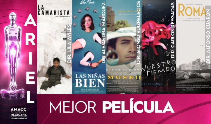 'La camarista', <a href="/NinasBienPeli/">LasNiñasBienFilm</a>, <a href="/ROMACuaron/">ROMA</a>, 'Nuestro tiempo' y 'Museo' son las producciones nominadas que competirán por el máximo galardón del cine mexicano. #Ariel61