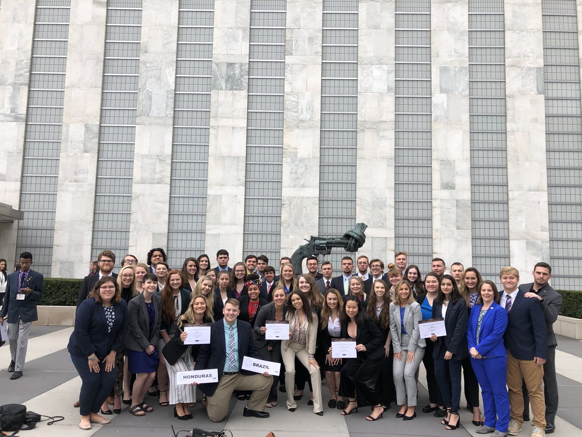 A photo of the forty-eight WVU students who represented Brazil and Honduras at the 2019 National Model United Nations Conference in New York City!