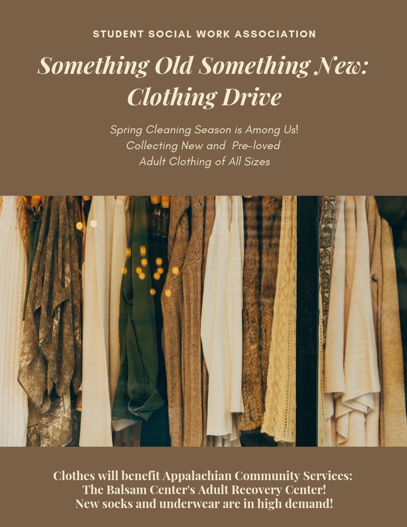 wcusocialwork's tweet image. Our clothing drive is going on until May 3! Donations can be made at the Village Commons, HHS, outside the Noble RA office, and the UC!