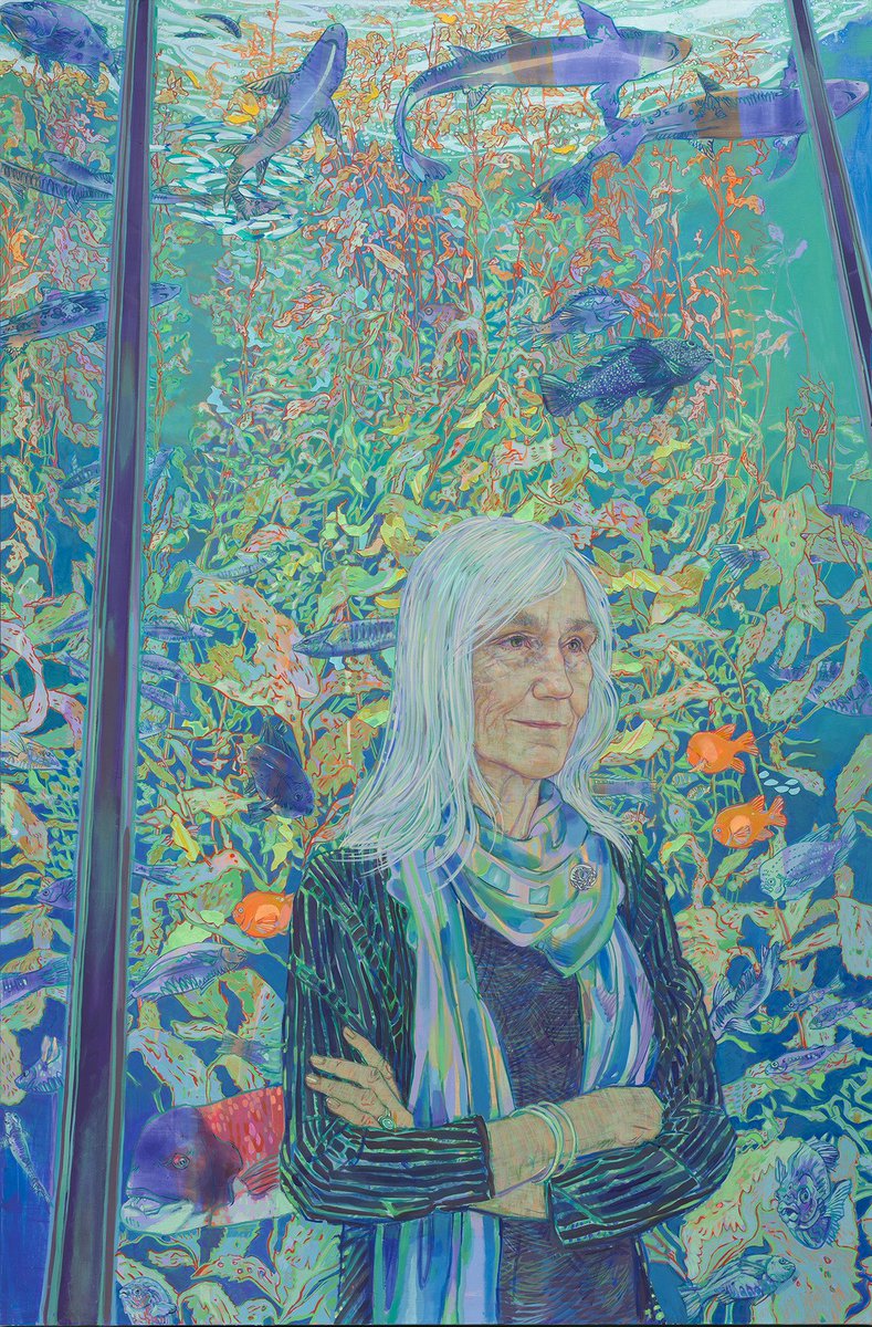 Monterey Bay Aquarium Executive Director Julie Packard in front of the Aquarium's Kelp Forest Exhibit. Portrait Credit: Julie Packard by Hope Gangloff, acrylic on canvas, 2019. National Portrait Gallery, Smithsonian Institution. ©Hope Gangloff. Photo by Mark Gulezian / Smithsonian’s National Portrait Gallery