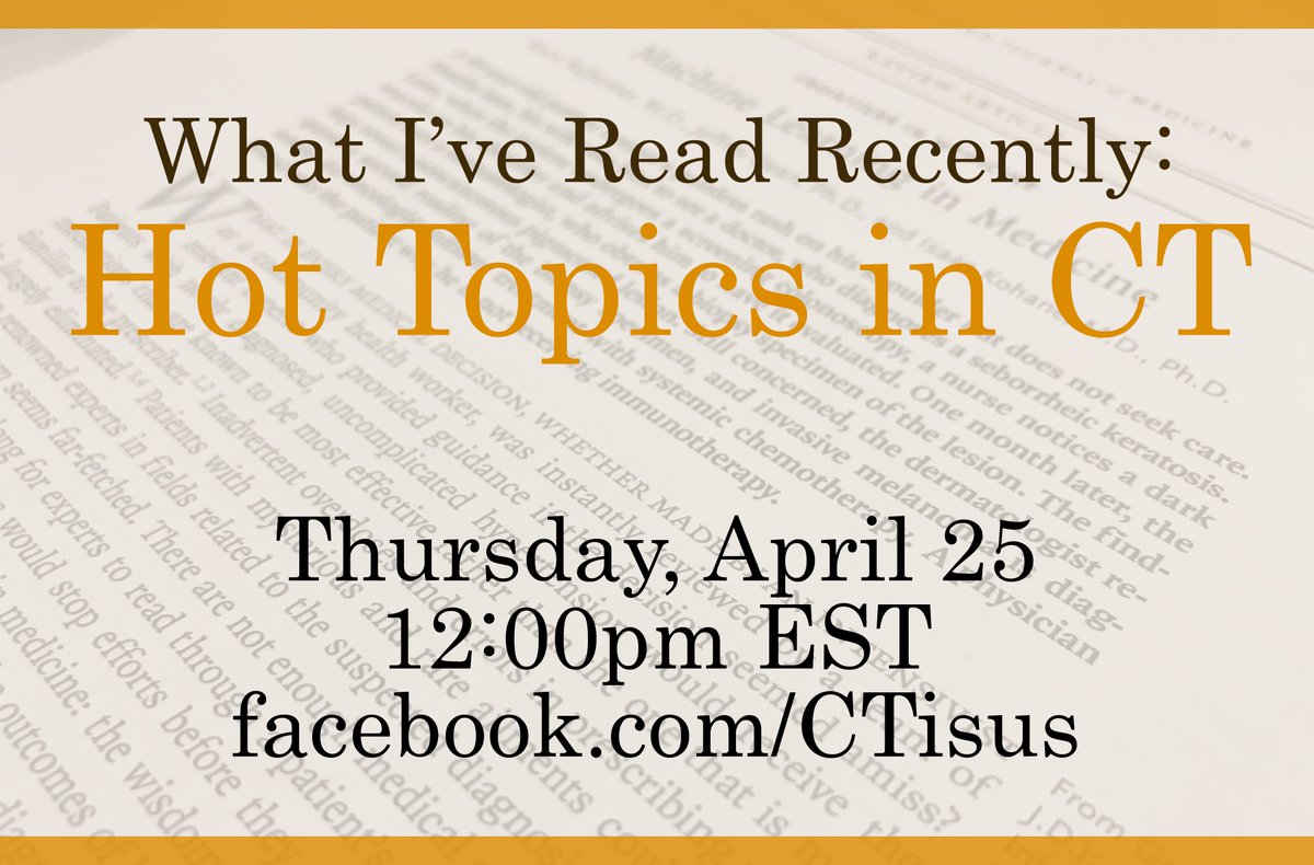 ctisus's tweet photo. Join us this Thursday at 12:00pm EST for our Facebook Live discussion, "What I've Read Recently: Hot Topics in CT" https://t.co/v6tHYfHIhQ #facebooklive #ctisus https://t.co/O1f6Ud7WyN