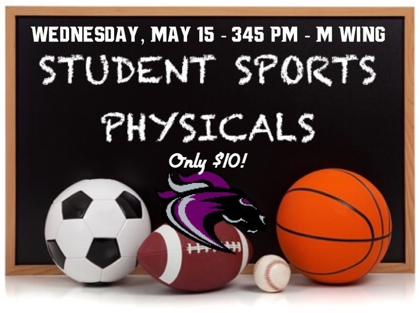 RidgeViewSports's tweet photo. $10 Physical Day returns May 15 to @rvhs!  All are welcome!

Must have History Form, Consent/Concussion Form and Sports Health Form filled out prior to arriving (3/4 of the packet’s pages). 

Spread the word!

#NextLevel https://t.co/6t1z9lrDqp