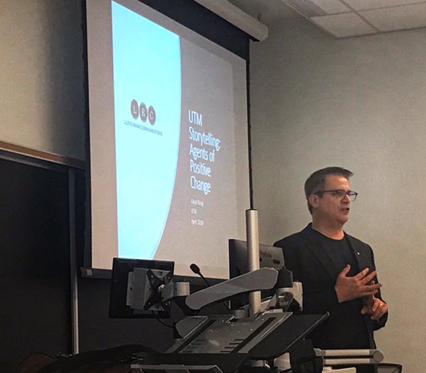 UTM_Research's tweet photo. Lloyd Rang is talking about storytelling, narrative, the elements of a good story, and how we can tell @UTM’s research stories. https://t.co/YunyOFnMLh