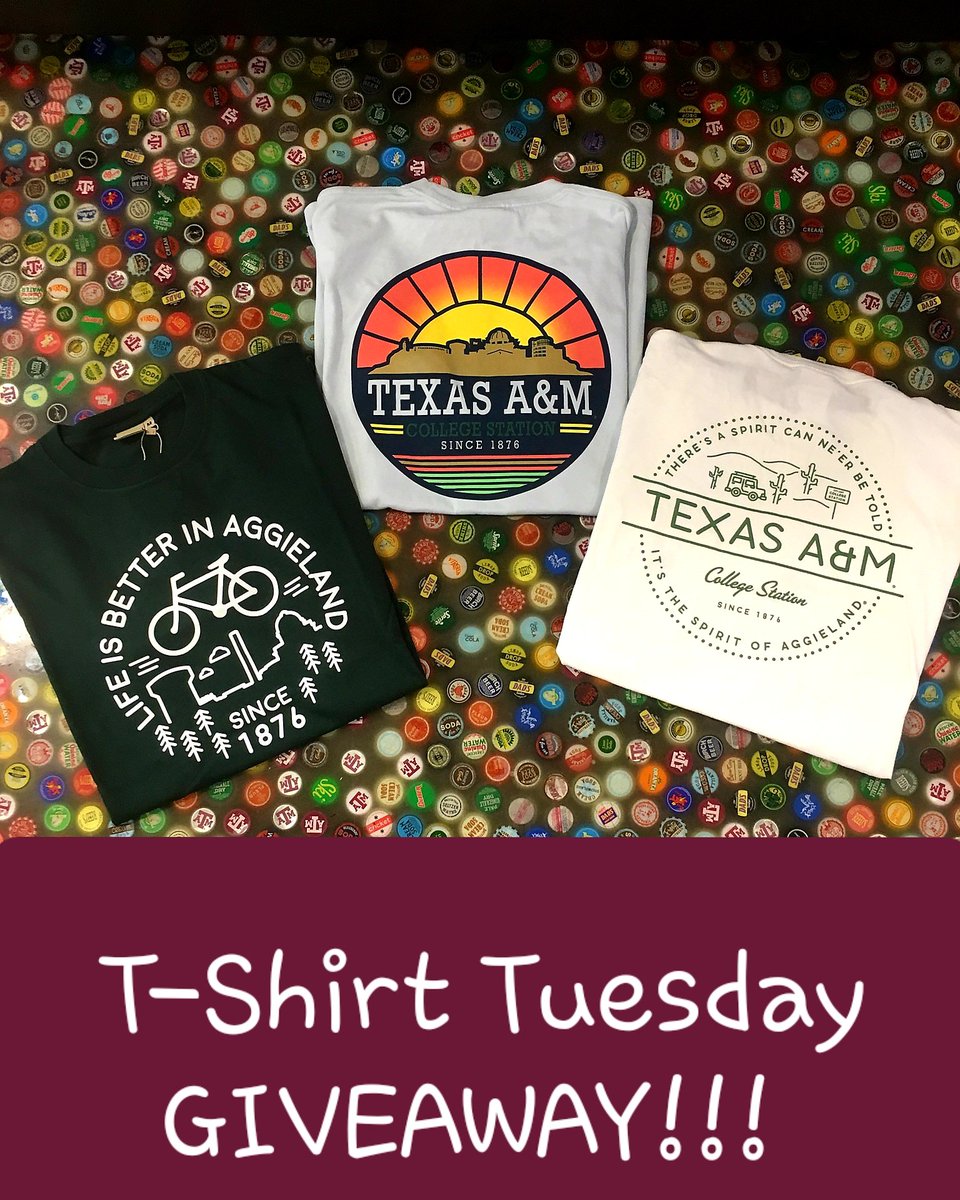 AggieOutfitters's tweet photo. It’s T-Shirt Tuesday! The 12th Man @cgillaspia1133 is coming to our University Drive location tomorrow from 3-7, and we’re celebrating with a GIVEAWAY!! 👍

3 GIVEAWAYS TODAY! FACEBOOK, INSTAGRAM AND TWITTER 

To enter: LIKE, RETWEET, AND FOLLOW @AggieOutfitters

#tshirttuesday https://t.co/tiD6EMYzfH
