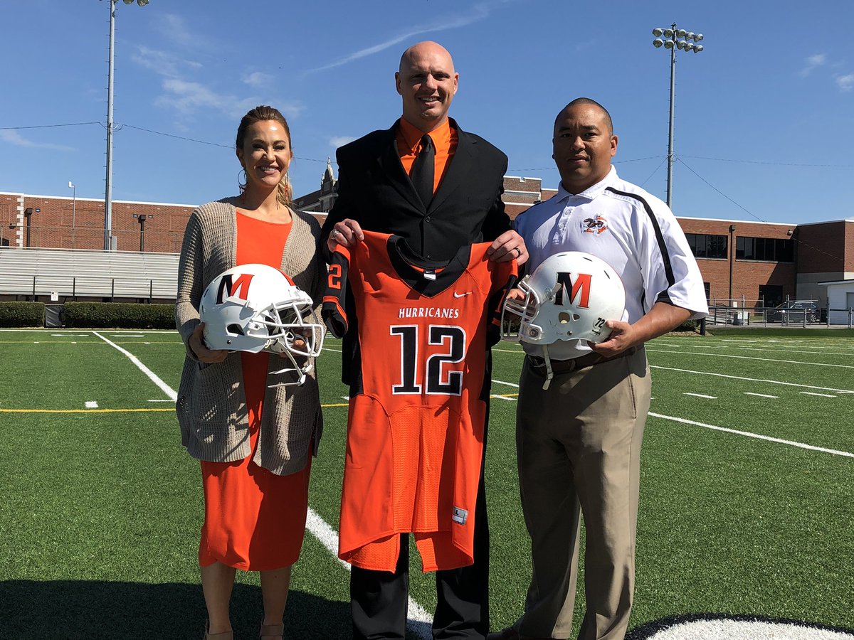 The_Matty_D's tweet photo. Congratulations to new Morristown East football coach Caleb Slover. He and his wife Jennifer and son Austin are excited to be Hurricanes. Austin was so excited to put on a jersey and helmet and ran around Burke-Toney Stadium for a while this morning! https://t.co/xhRa11ASge