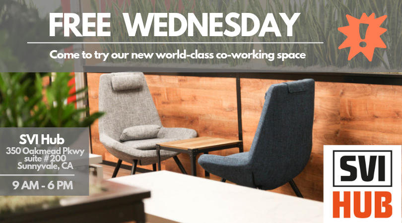SVignite's tweet photo. ⚠️Free Wednesday at SVI Hub⚠️
Come to work in our new world-class offices in Sunnyvale, CA! We are open from 9 am - 6 pm.🤩 https://t.co/CAwPEbVRhi
