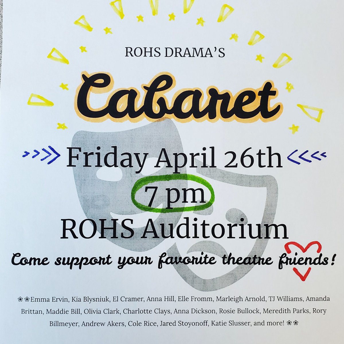 WOOHOO!!!😁 The Cabaret is THIS Friday and there are plenty of talented student singers and 2 One Acts written entirely by students! 🎭😍🎬