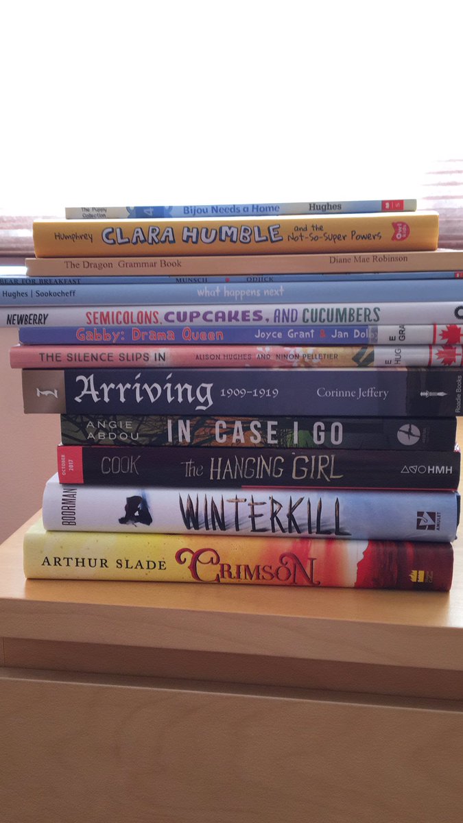 Current Canadian authors & books in my house. #canadabookday ❤️ #canlit #cankidlit @childbkauthor @Ahugheswrites @JGCanada @Eileenwriter @corinnejeffery1 @RobertMunsch3 @DianeMaeRobinso @arthurslade @KateBoorman @ScratchGarden