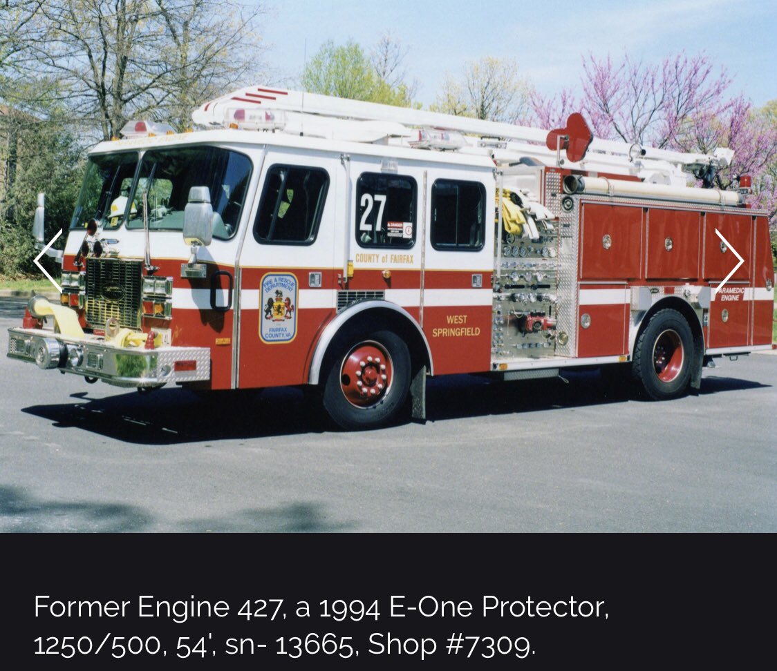 joecharley's tweet photo. In honor of my first due companies busy shift here are some throwback pictures of previous apparatus from @ffxfirerescue #WestSpringfield Fire Station 27 #Engine427 Can anyone tell me more about that @EONE_FireTrucks circa 1994 articulating boom snorkel snozzle? @ChiefBradC https://t.co/mmtCeJZaro