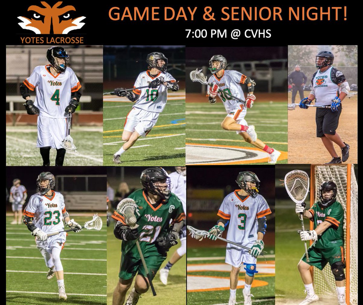 Game Day and Senior Night! <a href="/CampoVerdeLax/">CV Yotes Lacrosse</a> Game starts at 7 PM CVHS Stadium -- Senior Ceremony at halftime