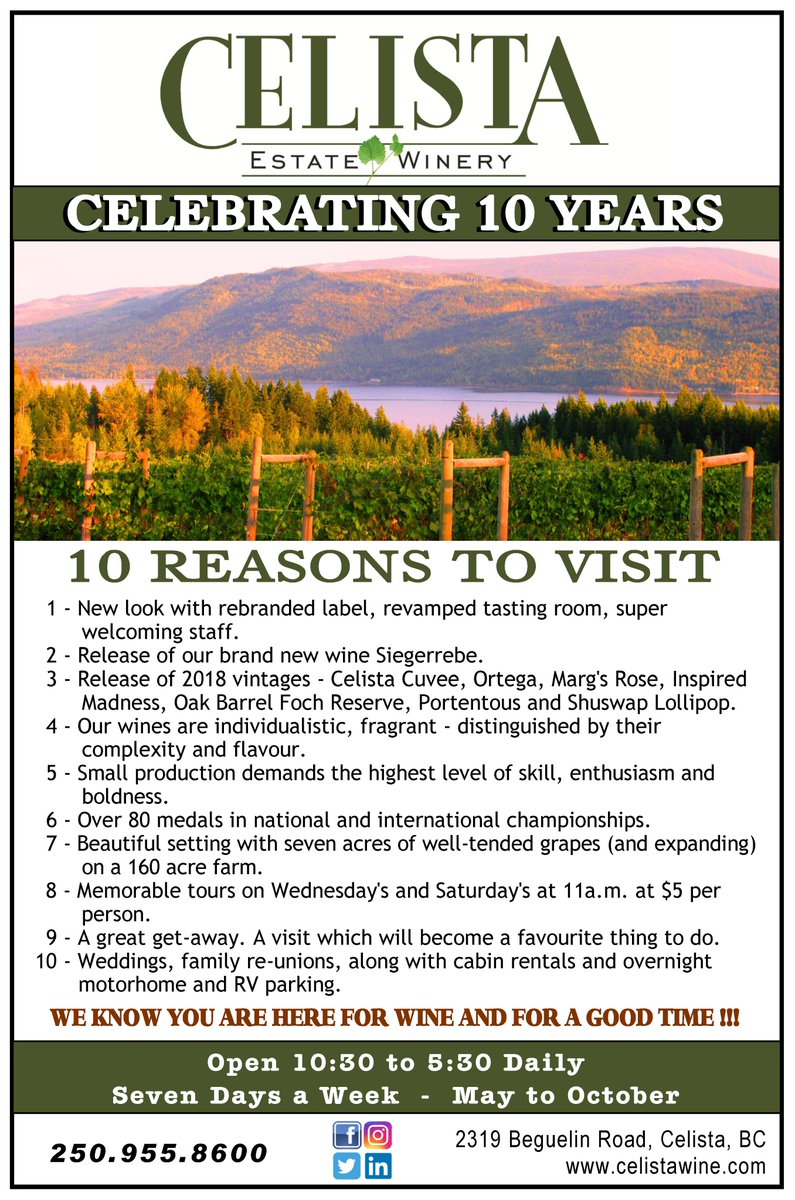 celistawine's tweet photo. 10 Reasons to visit Celista Estate Winery! https://t.co/XePwoBYmuf