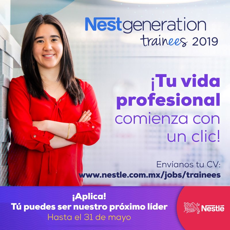 NestleMX's tweet photo. ¡Queremos apoyarte en tus primeros pasos!
Inicia con nosotros 👉 https://t.co/qurlYSPsJg
#TraineesNestlé2019 #Nestgeneration https://t.co/a9TBUIZIkw