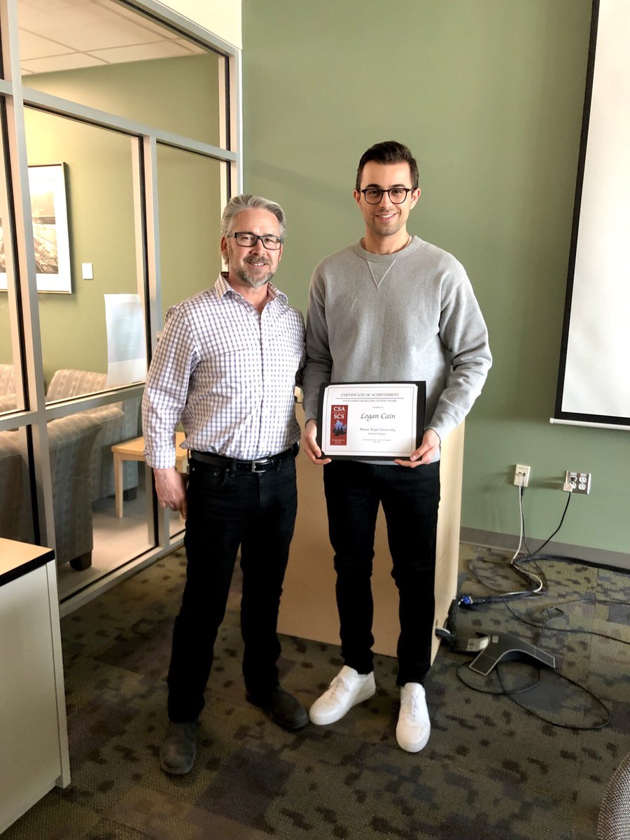 Congratulations to my 2 students who successfully defended their Honours Thesis Projects today @mountroyal4u. Lauren Dormer has been accepted into the Master’s Sociology Program at Western University &amp; Logan Cain is the recipient of the CSA Outstanding Graduating Student Award.