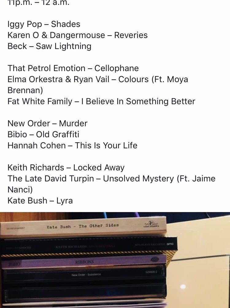 PMcLoone's tweet photo. 3 hours of stunning music. Here’s tonight’s playlist feat @PeggyGou @latedavidturpin @JaimeNanci @OldHannahMusic @FatWhiteFamily @Waterboys @justmustard @thespecials #FirstForMusic Mon - Thurs 9pm @TodayFM https://t.co/A8RY4XTHsz