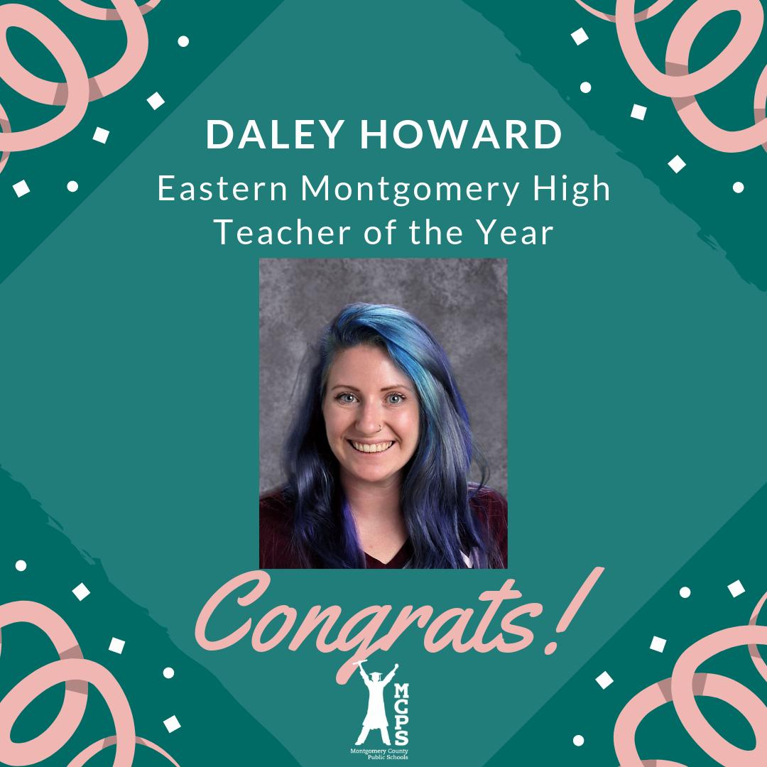 mcps_va's tweet photo. Congratulations Daley Howard, @EMHSMustangs Teacher of the Year! #staffshoutout  #ThisisMCPS https://t.co/2dSngqNM61