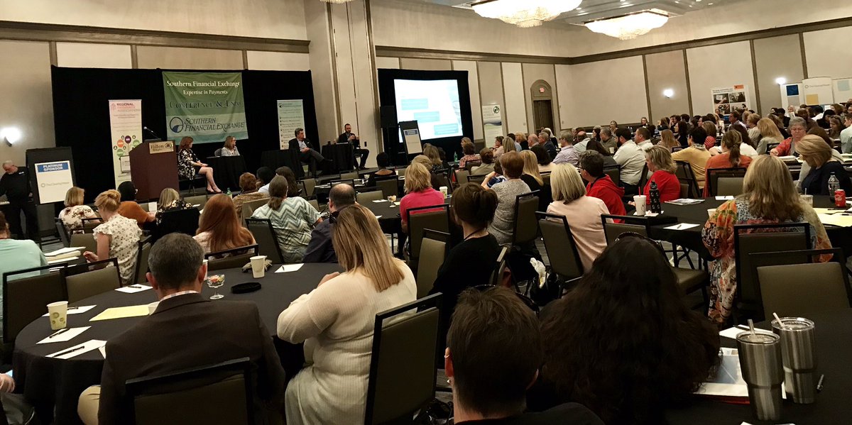 BarretBanking's tweet photo. Opening general session panel on the modernization of payments led by @DondiBlack @FISGlobal w/ reps from @Visa @CULedger @Zelle #SouthernFinancialExchange https://t.co/hXUD4S8FMC