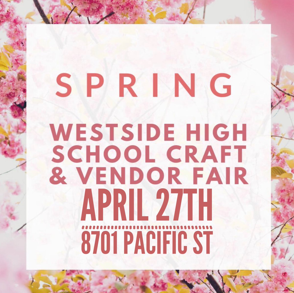 THIS SATURDAY from 9AM to 3PM!  Perfect chance to update your spring decor, find a Mother’s Day, Graduation, or end of the year Teacher Gift! 
#100+Vendors‼️#tennisprogramfundraiser #springshopping #whscraftfair 
@WarriorTennis66 @westsidewired @Westside66