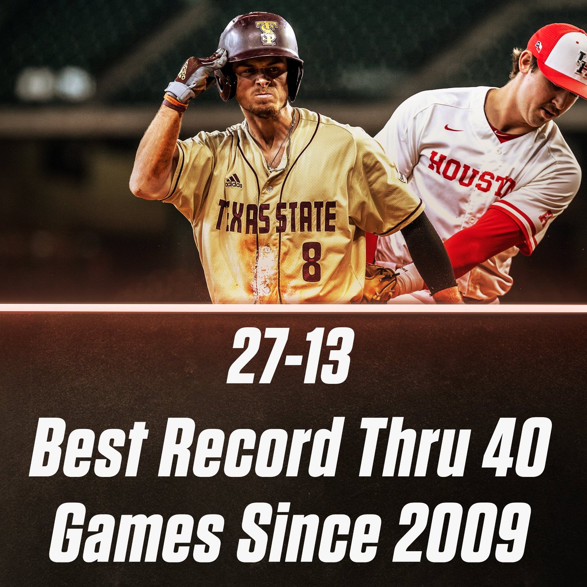 TxStateBaseball's tweet photo. We enter tonight's game against Texas with our best record through 40 contests since the 2009 season #AllForTXST #RiseAbove #SunBeltBSB https://t.co/Fli7qnuIkg