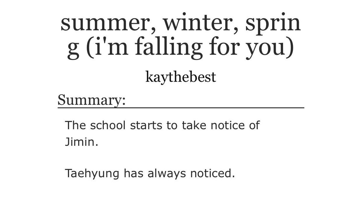 summer, winter, spring (i’m falling for you)- vmin- childhood friends to lovers au aka the good shit!!!!- thanks miss jimicafe for rec-ing this uwu- pining and slow burn kinda- theyre both kinda dense but hey theyre also both whipped so it compensates https://archiveofourown.org/works/9931415/chapters/22247870