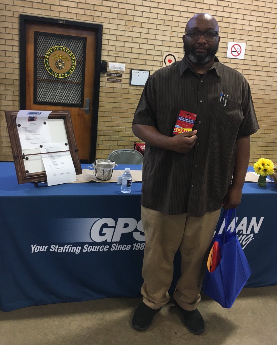 GallmanTalent's tweet photo. Congratulations to Bryant Talford!! Bryant won a $10 Sonic Gift Card from GPS at the Military Career & Resource Fair today!! #gpsfun https://t.co/FPpZfSP1mf