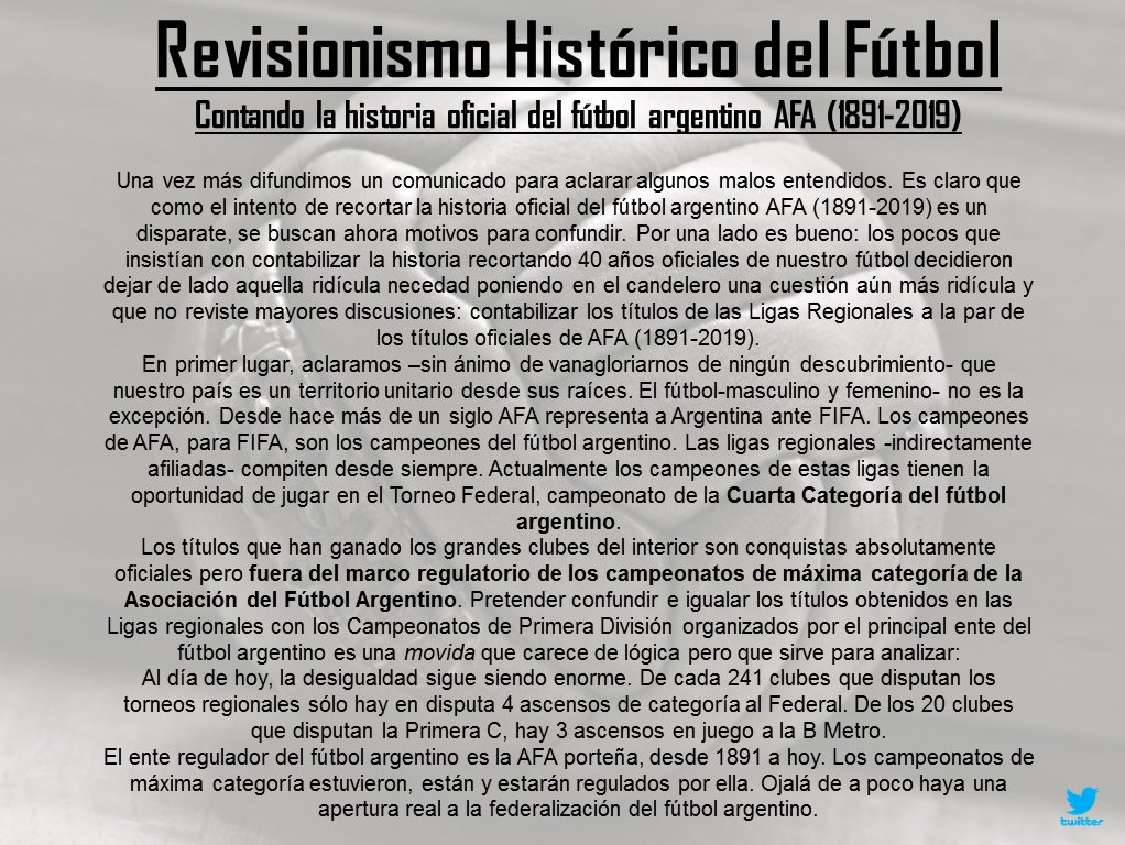 rhdelfutbol's tweet image. 🧐[COMUNICADO]🤔

Entre ayer y hoy recibimos algunas consultas sobre los títulos oficiales de AFA y los títulos regionales de los clubes del interior previo a su afiliación a la entidad madre del fútbol argentino.

⬇️Aclaramos algunas cuestiones...⬇️