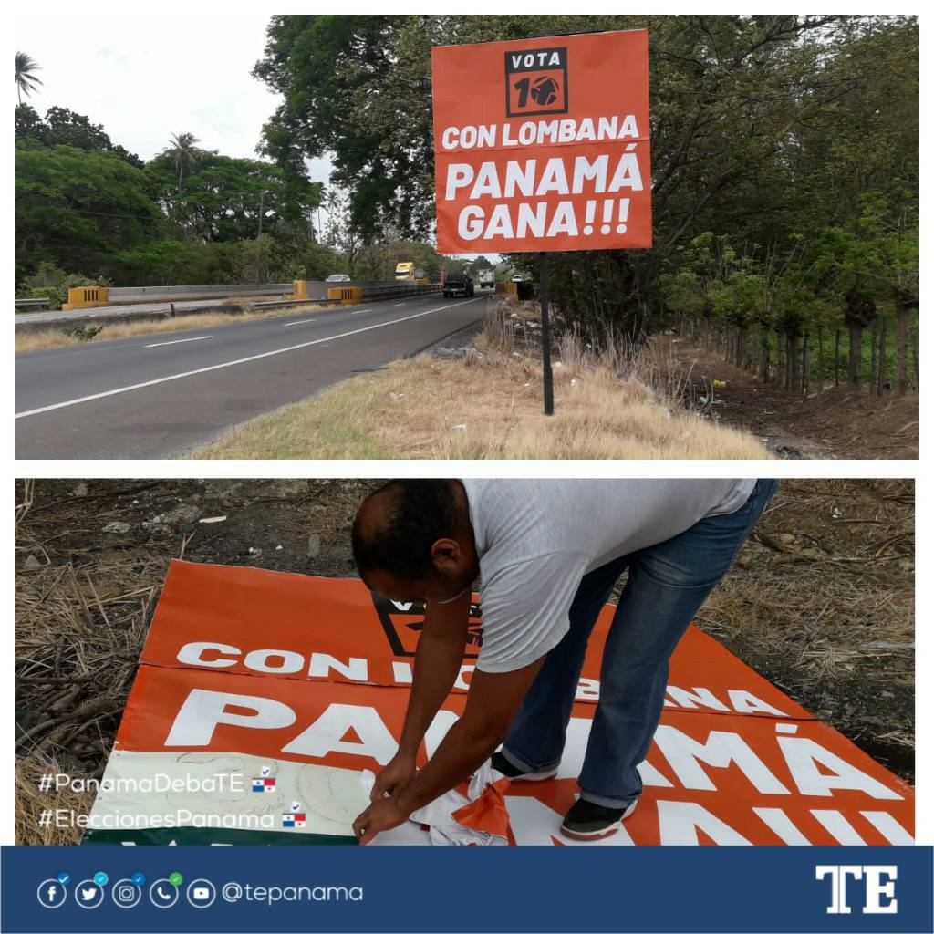 tepanama's tweet photo. Personal de Organización Electoral procede con la remoción de propaganda electoral ubicadas a un lado de la Vía Interamericana en las áreas de: La Pita, en Capira; en Chame y en San Carlos, por incumplir el artículo 237 del Código Electoral. #TribunalContigo https://t.co/0sb2P5008d