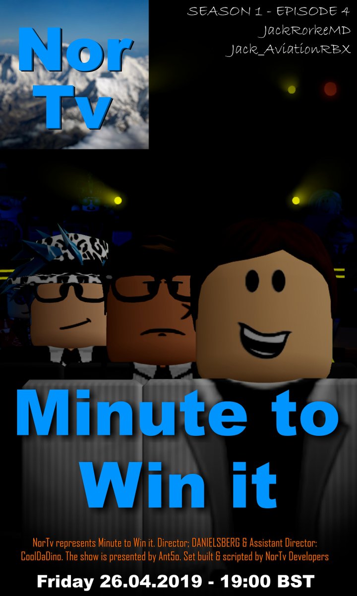 NorTvRbx's tweet photo. Minute to Win it's theatrical poster is now here! This week,
@jackrorke1 and @Jack70976985 will test their skills in Minute to Win it!
Make sure to tune in on Friday at 19:00 BST!
#Roblox #NorTv #MTWI https://t.co/eILOtj95D8