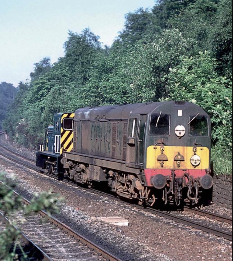 N_Amberfield's tweet photo. 8086 (Later 20086) hauls an ex works class 06 no. 2440 from St. Rollox Works in Glasgow to Dundee, passing Bonnymuir. 14th July 1971. 

📷 Jim Binnie. https://t.co/umVRKrzN1w
